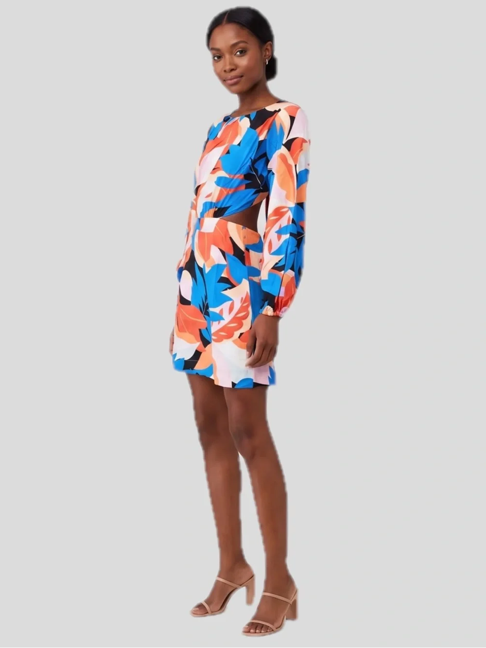 MINKPINK Lukas Viscose Tropical Leaf Tie-Back Puff Long Sleeve Mini Dress $139